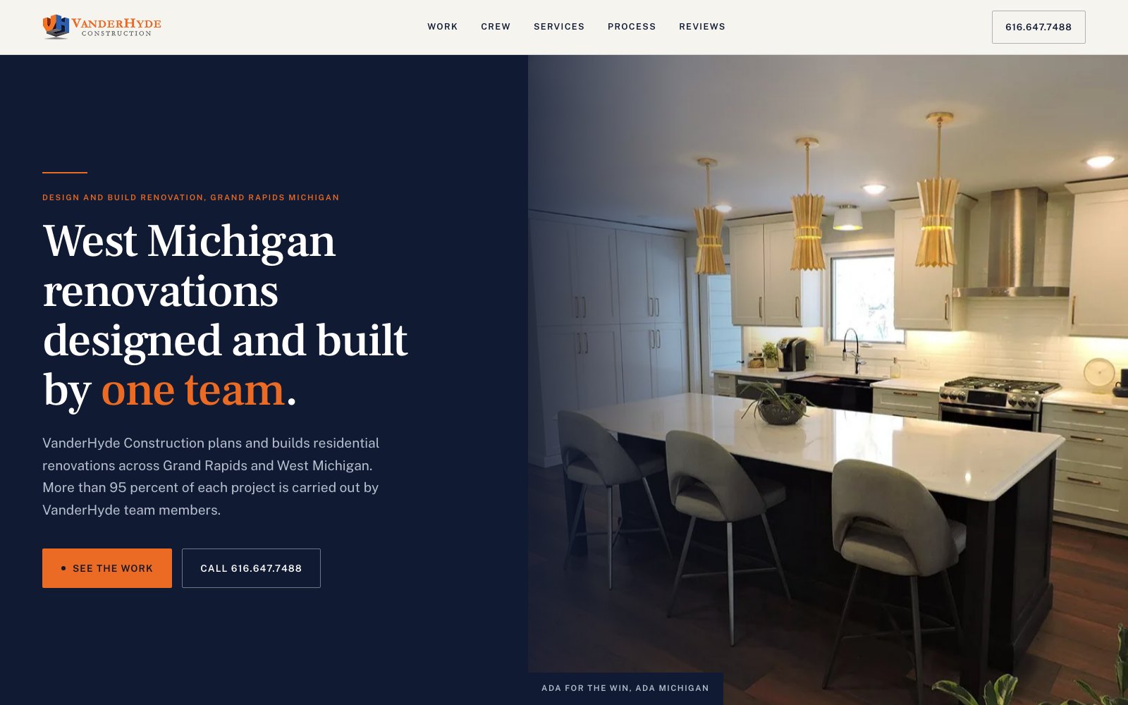 The new VanderHyde Construction homepage concept