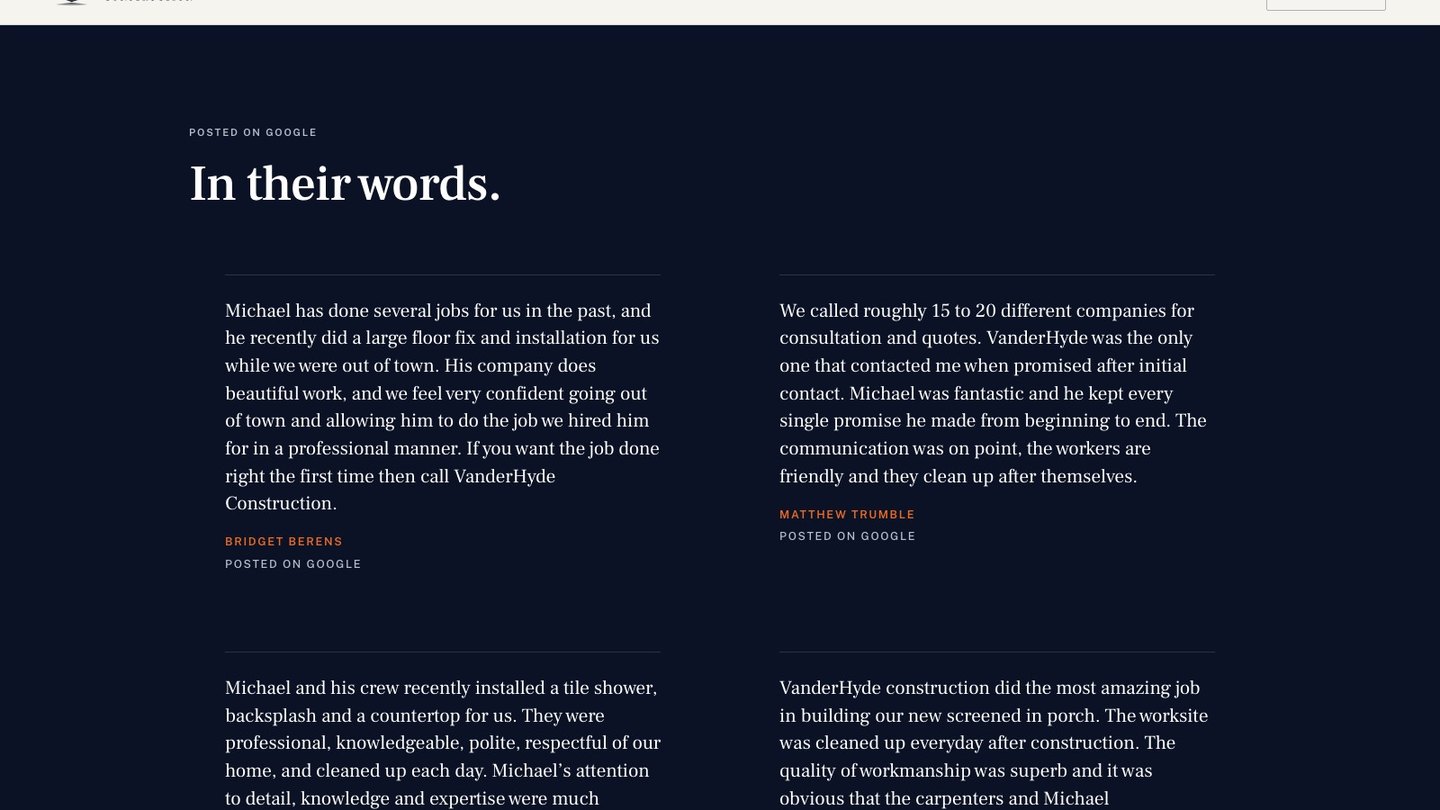 The reviews section of the new homepage