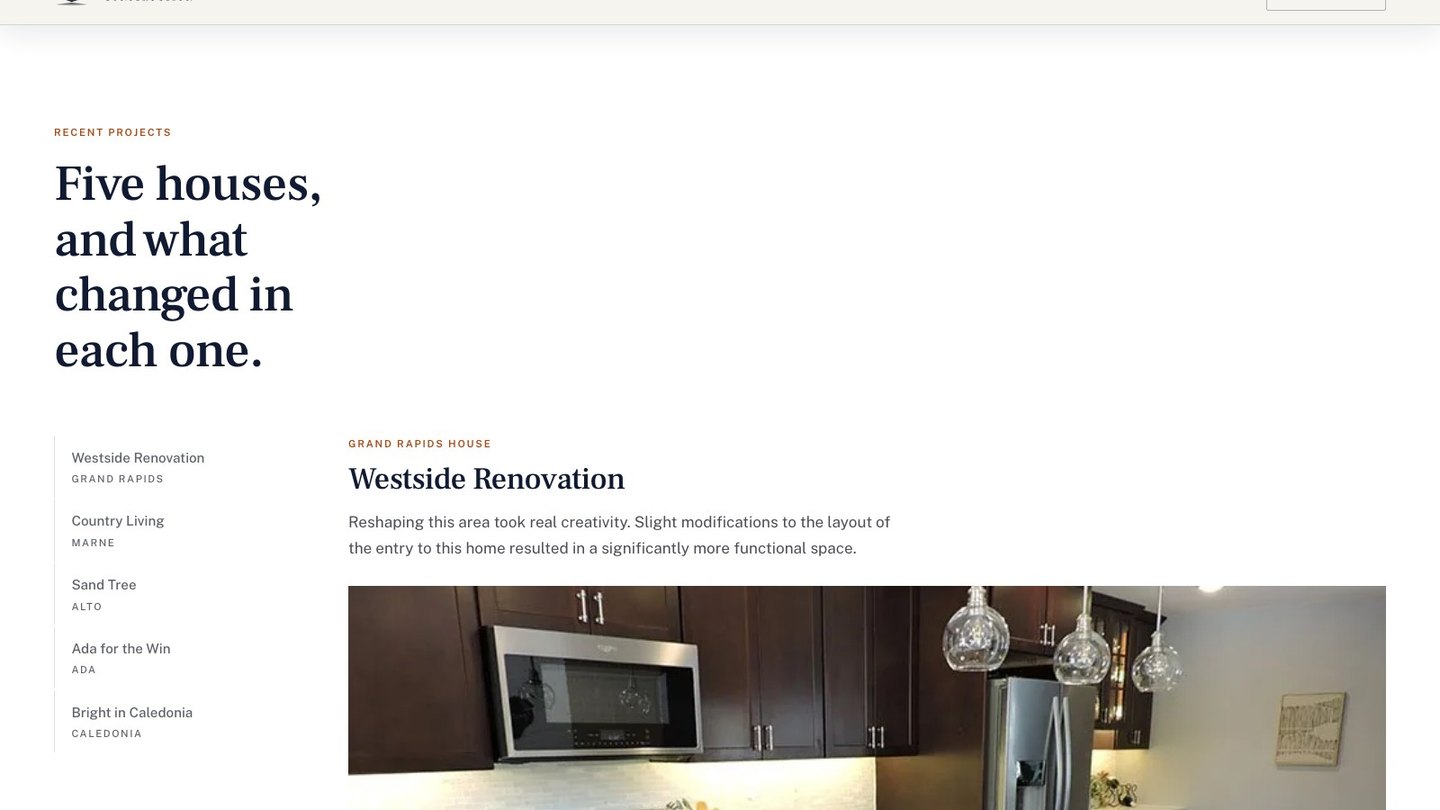 The recent projects section of the new homepage